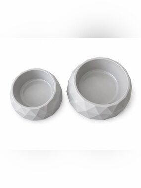 Set of 2, Gray Modern Geo Textured Pet Dog Cat Bowls Food Water